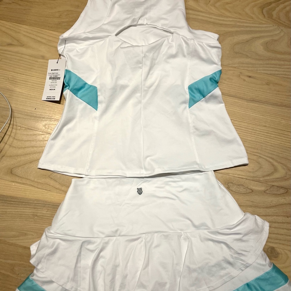 NWT K-Swiss White Tennis/Pickleball Skirt and Matching Top Luclo Wave Colorblock - Picture 5 of 6